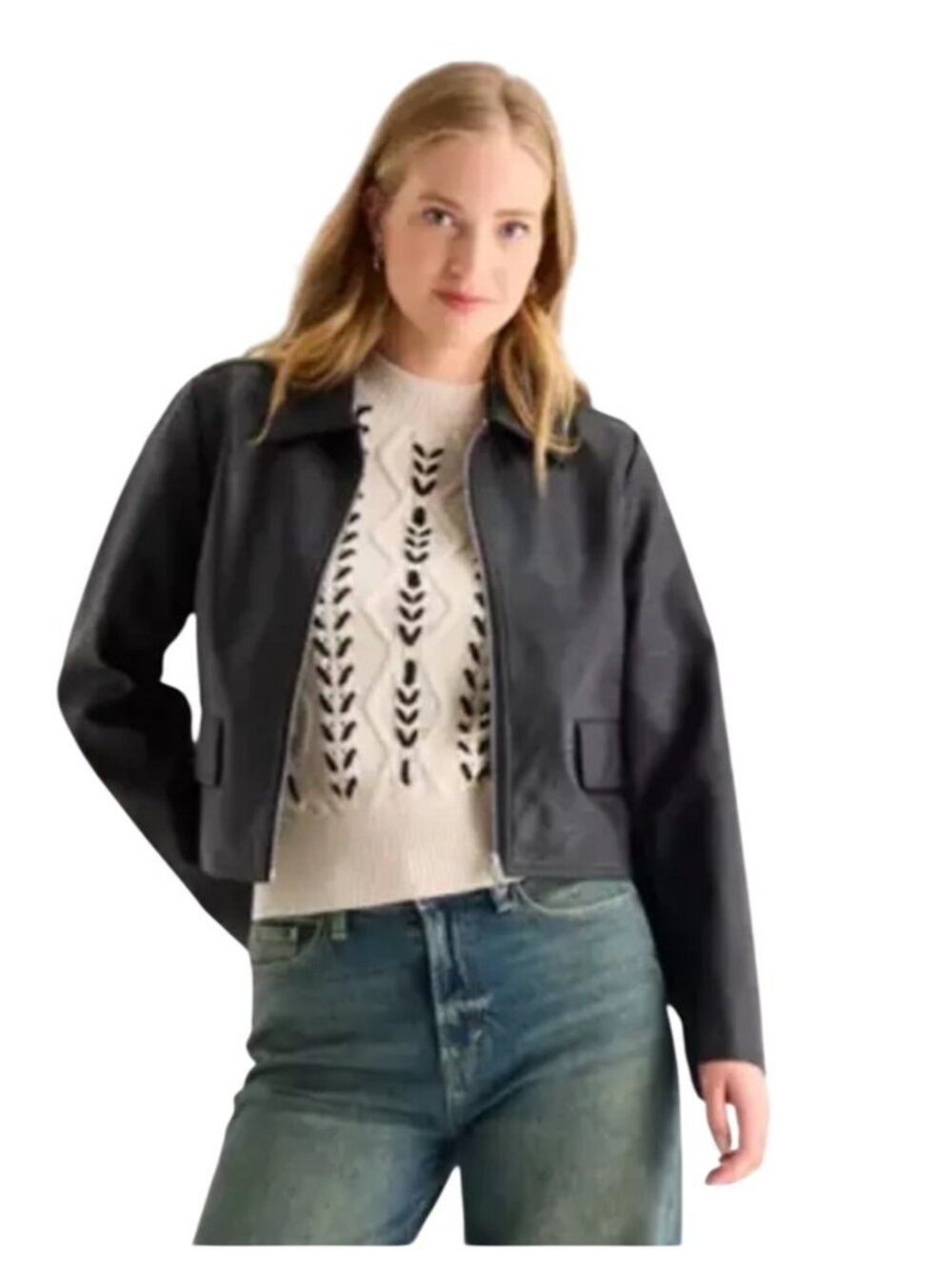 A.N.A Womens XXL Black Faux Leather Jacket Fitted Style bomber/flight silver NWT